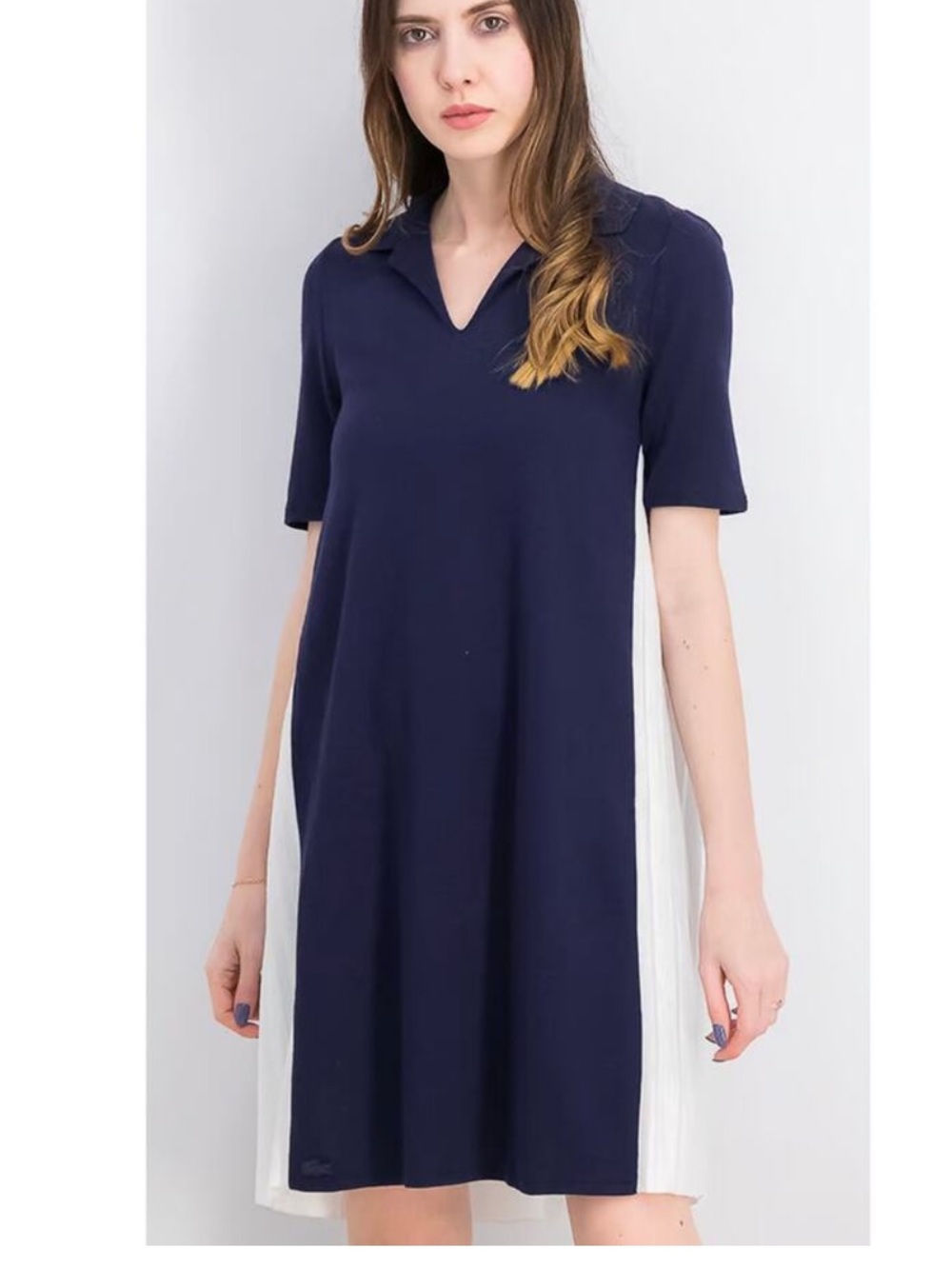 Lacoste Women's Pleated Panel Navy & White Polo Dress Size 16 Fully Lined